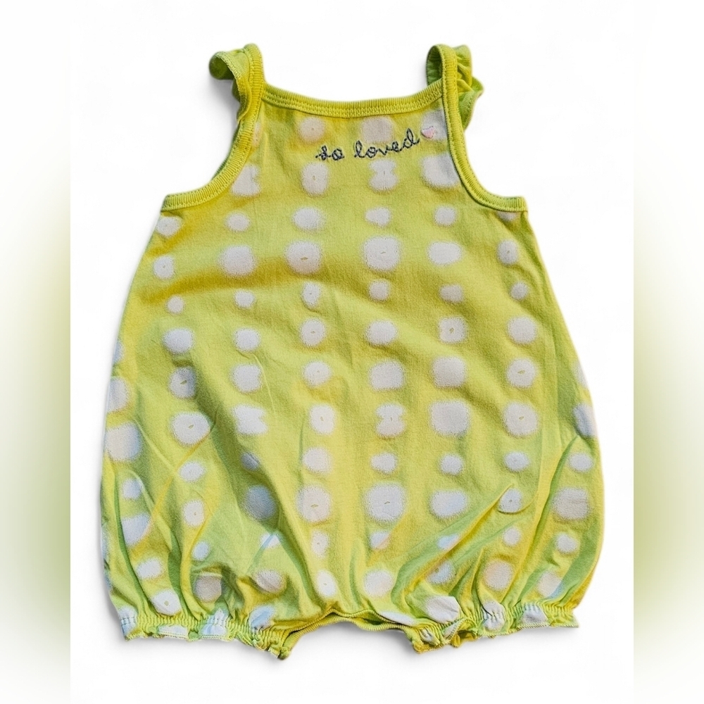 Carter’s “So Loved” Green Polka Dot Baby Romper Size 3M